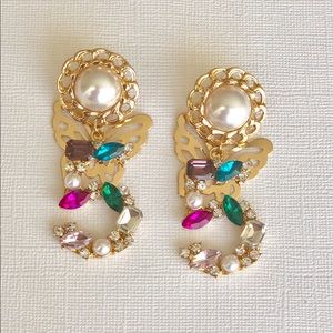 Baroque Crystal Pearl Drop Earrings 5 Butterfly